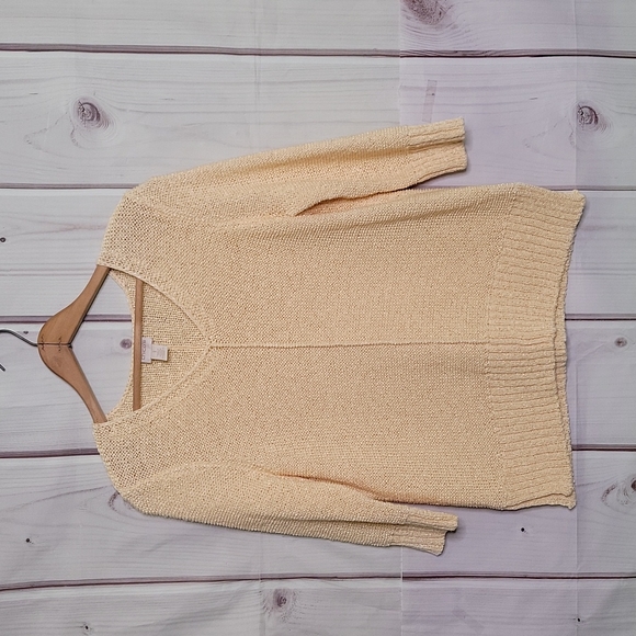 Chico's Sweaters - Chico's Yellow Chunky Knit Vneck 3/4 Sleeve Sweater Size Medium M
